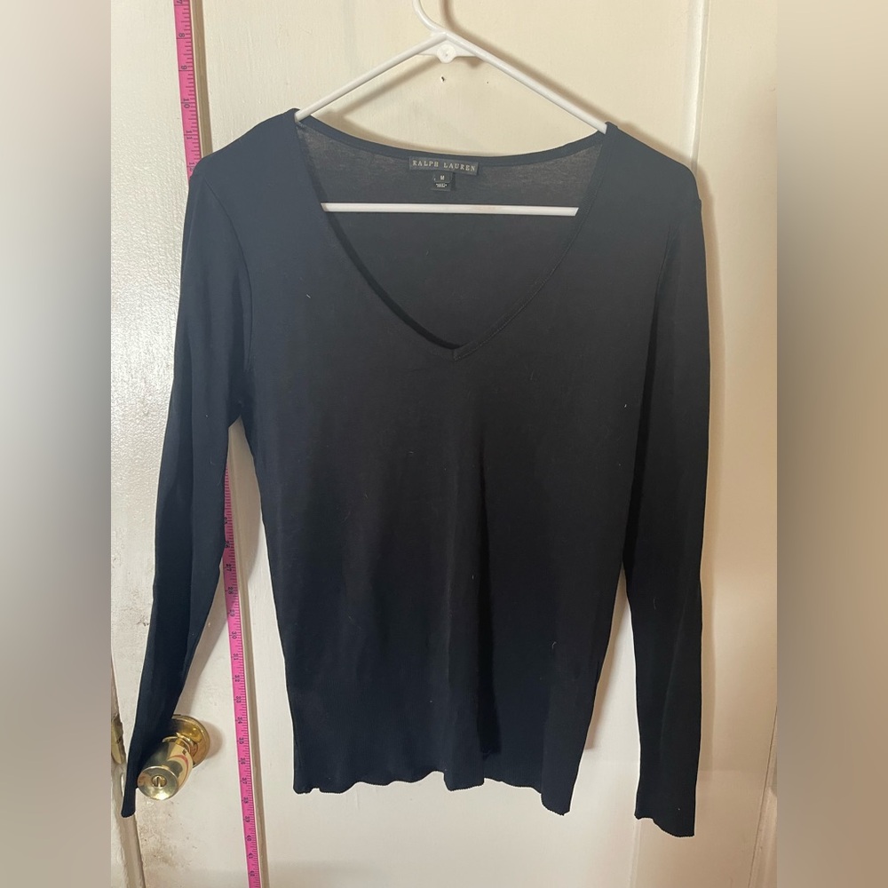 Ralph Lauren Women's Black V-Neck Top